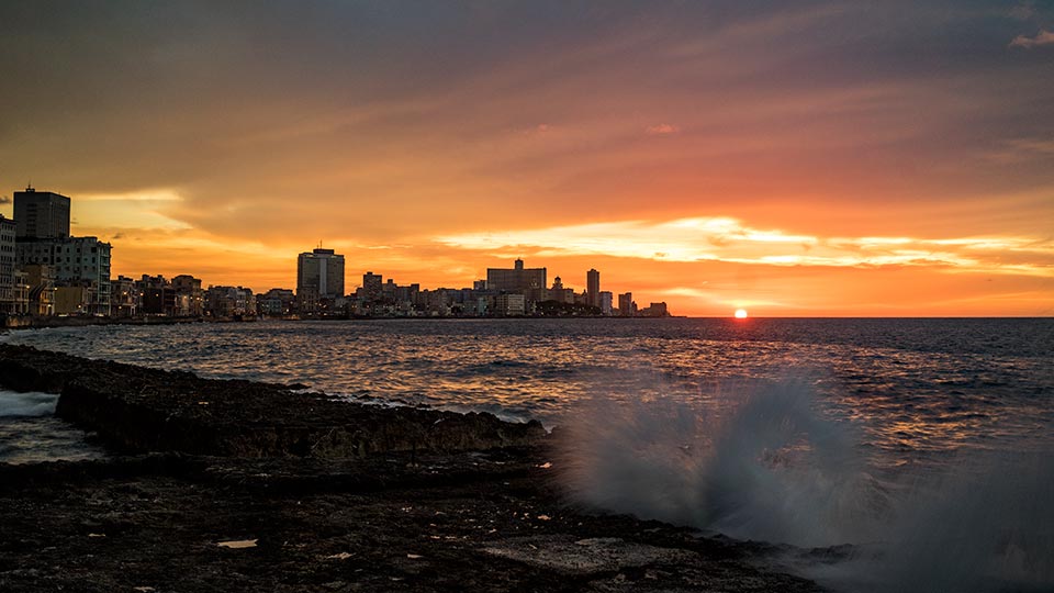 Havana at sunset from the Malecón.
