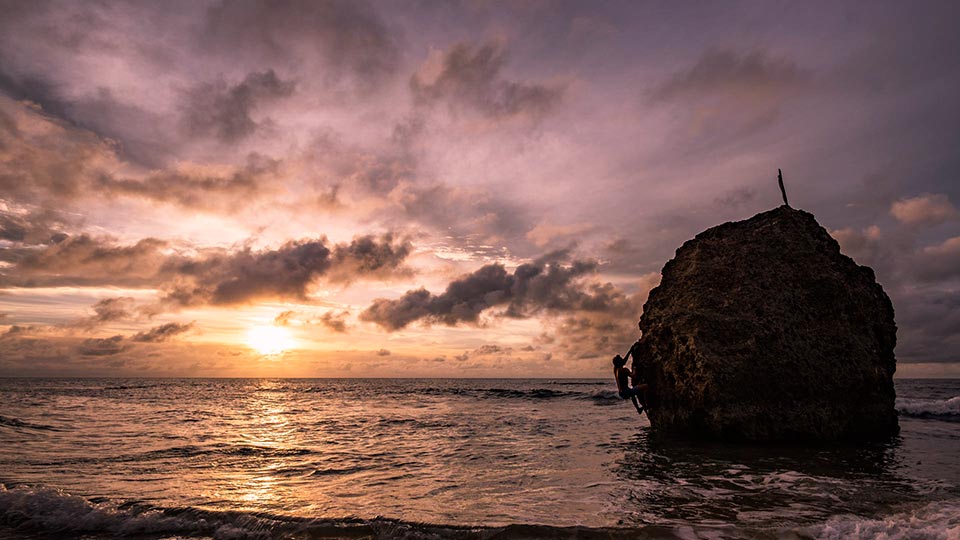 The climbing we found near Survival Beach, Puerto Rico wasn't too difficult. But wow, the sunset views were spectacular!