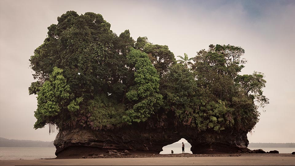 The low tide beach at Pacifico Hostel, Colombia. The landmass I'm standing under can be seen in the video I posted above. The tide here raises and lowers up to 12ft/4m!