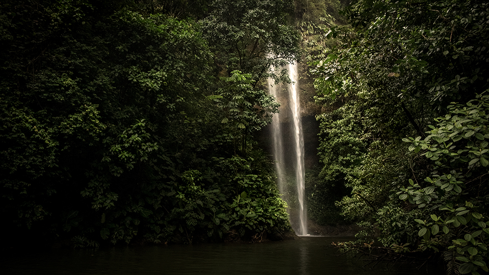 La Sierpe Waterfall filling up the Pacific Ocean in Parque Nacional Natural Uramba Bahía Málaga, Colombia.