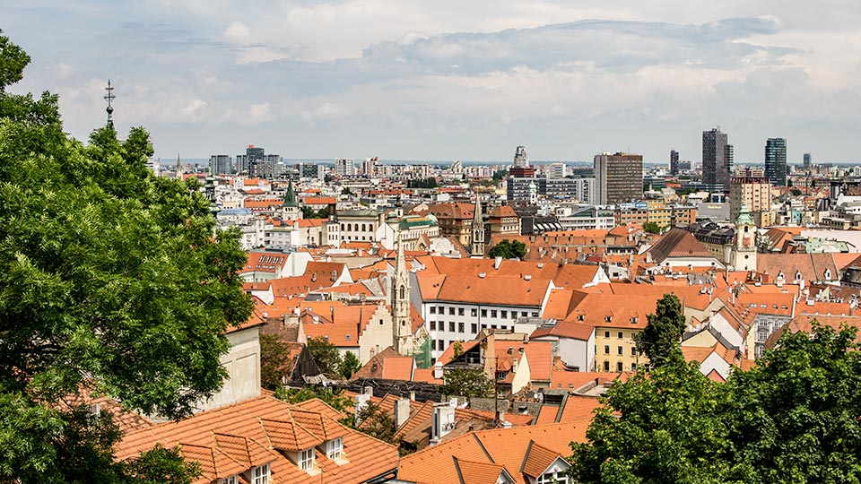 Overlooking Old Town in Bratislava, Slovakia.