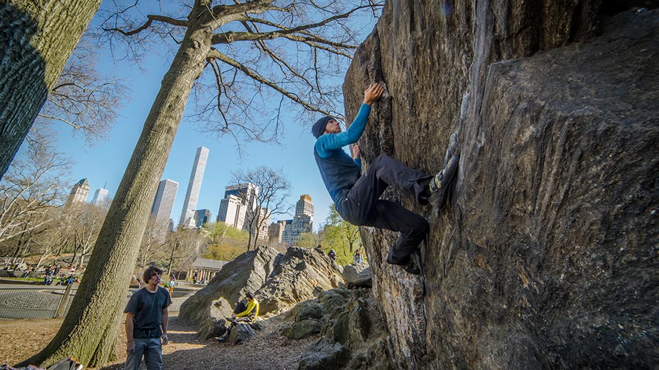 When I first began the adventure I stopped over in New York City before heading across the sea to Europe. While there I decided to check out some bouldering in Central Park. The climbing was either pretty easy (like this one) or super impossible hard, but the location was so interesting. Normally you climb surround by nature. Here you're surrounded by one of the biggest cities in the world.